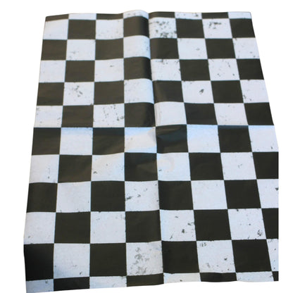 Large Decoupage Paper: Checkerboard Pattern Black and White Upcycling Tissue. Featuring a  checkerboard pattern in  black and white. Perfect for crafters, decorators, and upcycling enthusiasts, this high-quality tissue paper allows you to effortlessly elevate furniture, home decor, and craft pieces into personalized masterpieces. Whether you're redesigning vintage furniture, creating unique wall art, or embellishing glass and metal surfaces, this versatile decoupage paper is your go-to choice