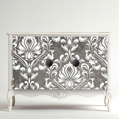 Elegant Damask Decoupage Paper: Transform Furniture with Style and Charm. DIY Furniture Makeover Essential. Gorgeous Damask Decoupage Paper. Transform your furniture and craft projects with our Elegant Damask Decoupage Paper: a stunning DIY furniture makeover essential. Featuring a classic black and white damask pattern, this decorative tissue paper is perfect for adding a touch of timeless elegance and charm to any piece. I deal for furniture upcycling, scrapbooking and home decoration projects