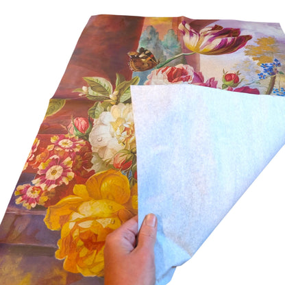 Discover the beauty of creative transformation with our Floral Decoupage Paper, a perfect choice for furniture upcycling, DIY crafts, and artistic decor projects. Made by Pieces Reclaimed by Dina, this vibrant tissue paper features a stunning, eye-catching floral design that will elevate any furniture makeover or craft endeavor. Whether you're creating custom furniture transfers, decoupage napkins, or adding decorative accents to your home, its  lightweight and durable tissue paper for furniture