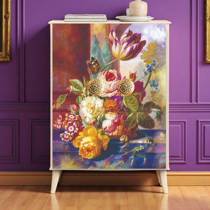 Discover the beauty of creative transformation with our Floral Decoupage Paper, a perfect choice for furniture upcycling, DIY crafts, and artistic decor projects. Made by Pieces Reclaimed by Dina, this vibrant tissue paper features a stunning, eye-catching floral design that will elevate any furniture makeover or craft endeavor. Whether you're creating custom furniture transfers, decoupage napkins, or adding decorative accents to your home, its  lightweight and durable tissue paper for furniture