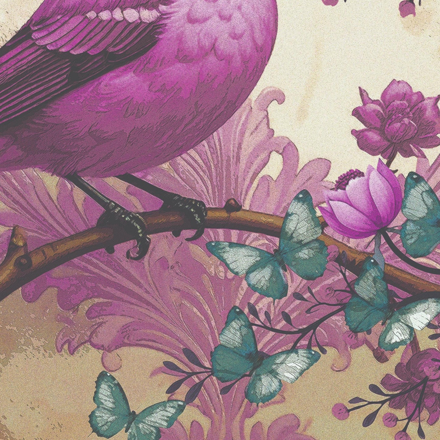 Purple Bird Floral Decoupage Paper | Furniture Upcycling (21x29 inches)