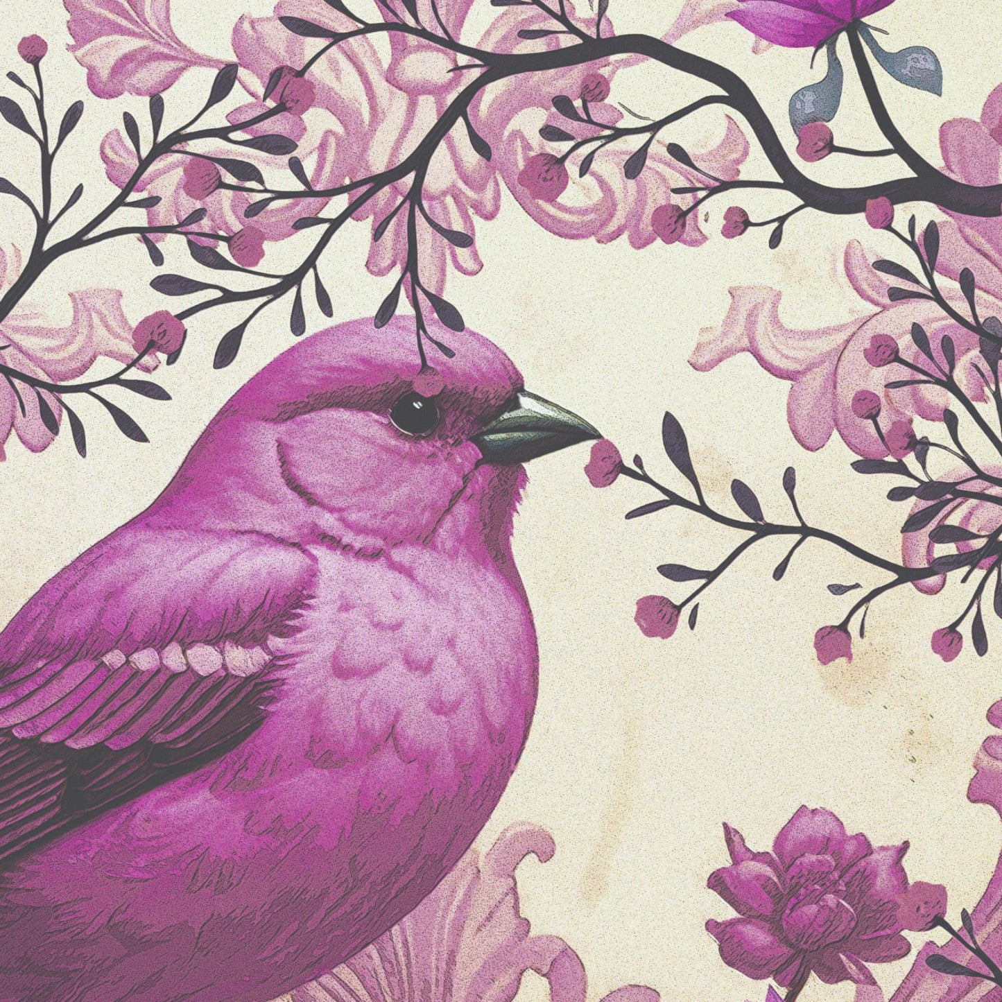Purple Bird Floral Decoupage Paper | Furniture Upcycling (21x29 inches)