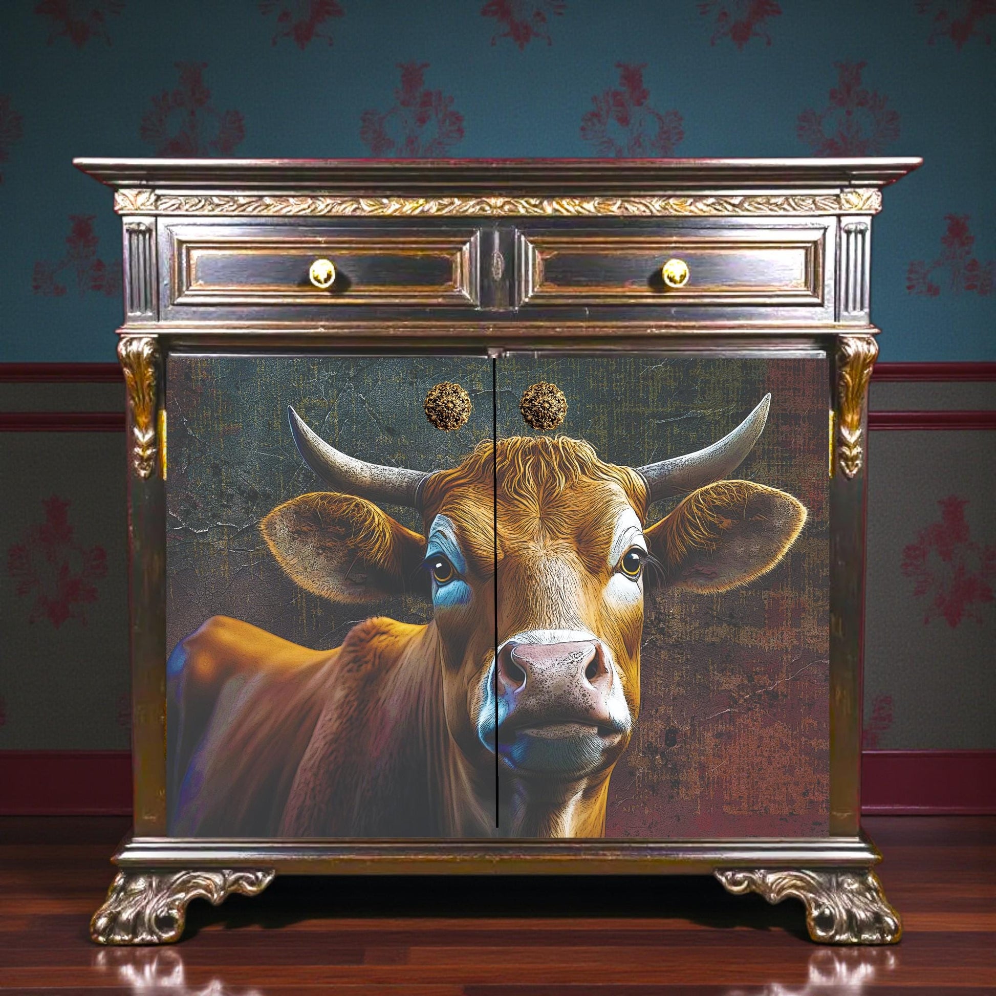 Highland Cow Decoupage Paper for Countryside Decor. Upcycle Furniture with this Paper Napkin. Transform your furniture and craft projects with our Highland Cow  Decoupage Paper, designed to bring authentic countryside charm to your space. This rustic tissue paper is perfect for upcycling tired furniture, adding a unique touch to wall decor, or enhancing your rustic DIY crafts. What sets this decoupage paper apart is its detailed highland cow design, crafted to evoke country side decor style