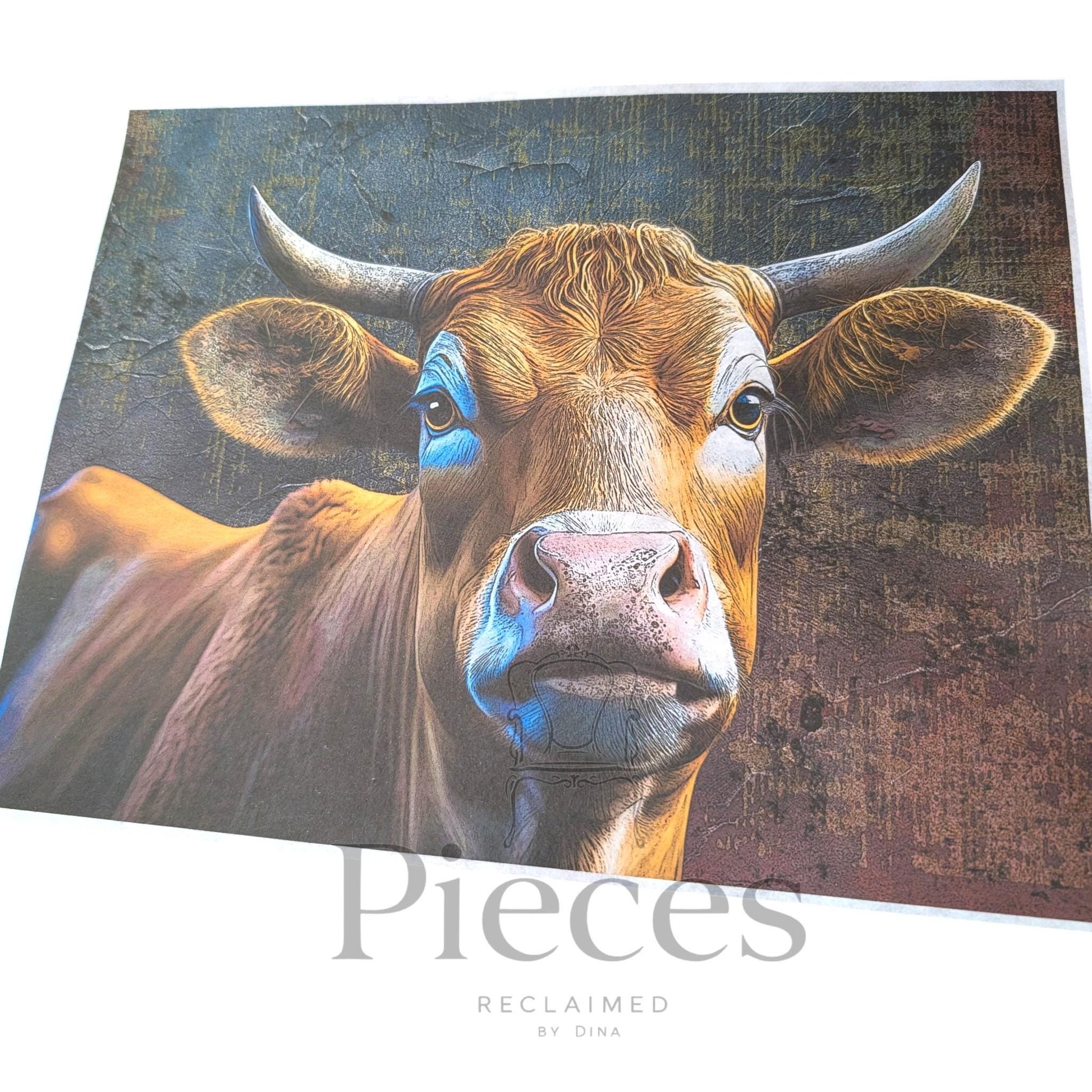 Highland Cow Decoupage Paper for Countryside Decor. Upcycle Furniture with this Paper Napkin. Transform your furniture and craft projects with our Highland Cow  Decoupage Paper, designed to bring authentic countryside charm to your space. This rustic tissue paper is perfect for upcycling tired furniture, adding a unique touch to wall decor, or enhancing your rustic DIY crafts. What sets this decoupage paper apart is its detailed highland cow design, crafted to evoke country side decor style
