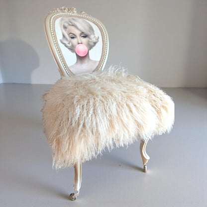 Marilyn Monroe Painted Chair Vintage. Discover the charm of the Marilyn Monroe Painted Chair Vintage Hollywood Decor Pop Art Vanity Accent Unique Bedroom Furniture Statement Piece—a timeless addition that transforms any space with iconic glamour and artistic flair. This chair is more than just seating; it’s a conversation starter and a tribute to classic Hollywood style, designed to stand out in your bedroom or vanity area while offering a distinctive blend of comfort and vintage appeal.