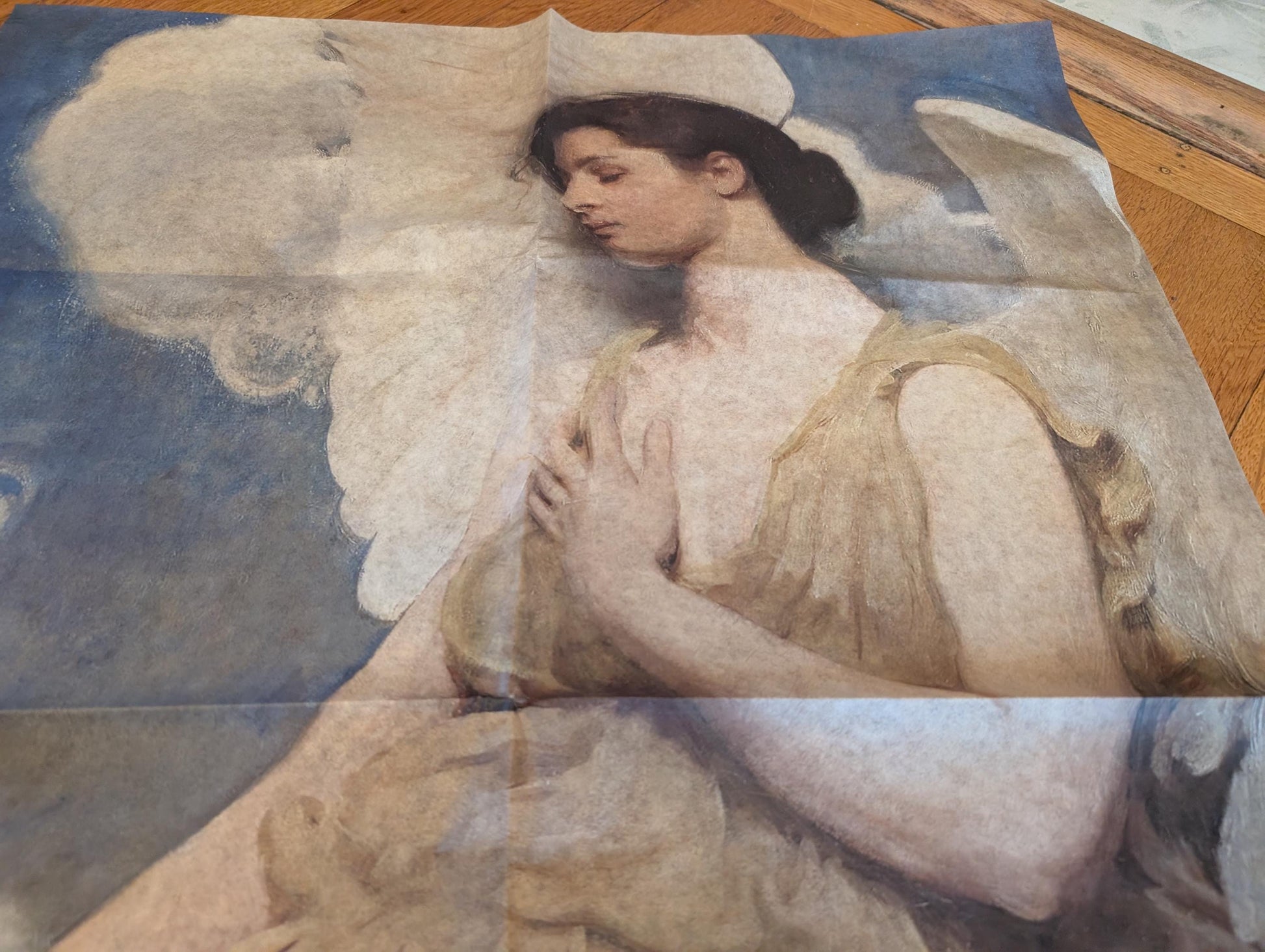 Elevate your creative projects with this exquisite Vintage Angel Decoupage Paper, a large tissue perfect for furniture upcycling, home decor, and art embellishments. Featuring timeless vintage angel paintings alongside elegant depictions of women, this decoupage tissue brings a touch of ethereal beauty and vintage charm to any surface. Designed for DIY enthusiasts, crafters, and interior decorators, this high-quality rice paper is ideal for transforming ordinary furniture into stunning  pieces.