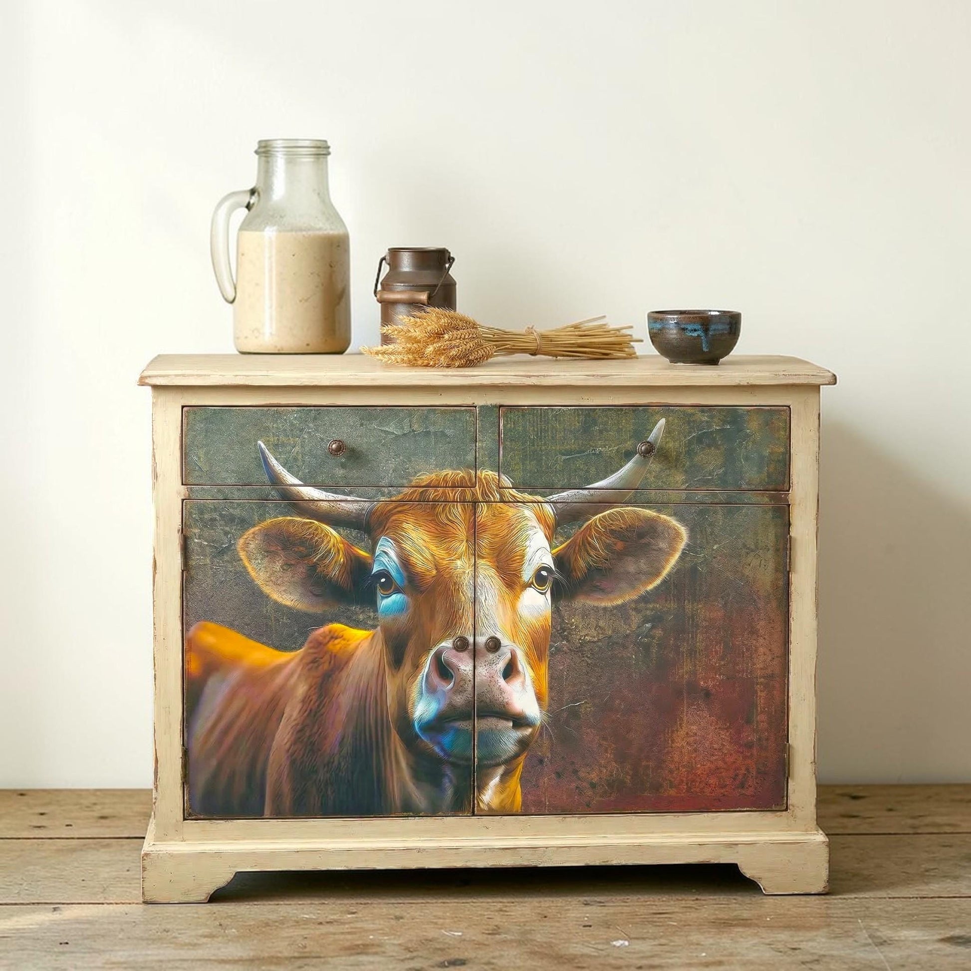 Decoupage paper. Transform your furniture and craft projects with our Highland Cow  Decoupage Paper, designed to bring authentic countryside charm to your space. This rustic tissue paper is perfect for upcycling tired furniture, adding a unique touch to wall decor, or enhancing your rustic DIY crafts. What sets this decoupage paper apart is its detailed highland cow design, crafted to evoke the freedom and spirit of farm life, making your creations truly stand out with genuine character.