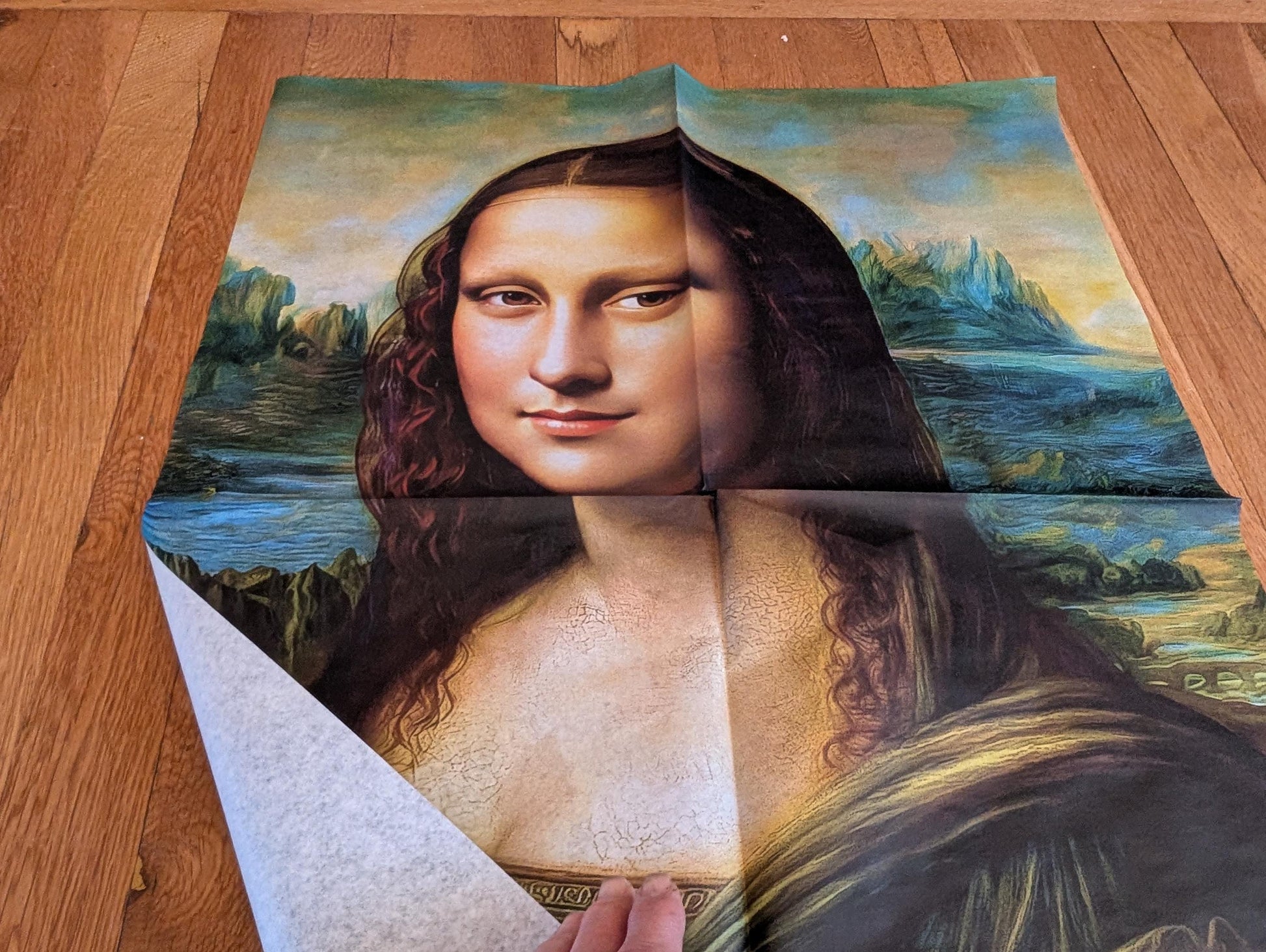 Transform your furniture and art projects with this stunning, large decoupage paper featuring a color-enhanced reproduction of Leonardo da Vinci's iconic Mona Lisa. Crafted from high-quality tissue paper. This decoupage paper Mona Lisa print, provide ample material for creative DIY upcycling and home remodeling. The delicate yet durable tissue allows for seamless layering and easy application on wood, metal, glass, and more, making it perfect for both DIY enthusiasts and professional crafters.
