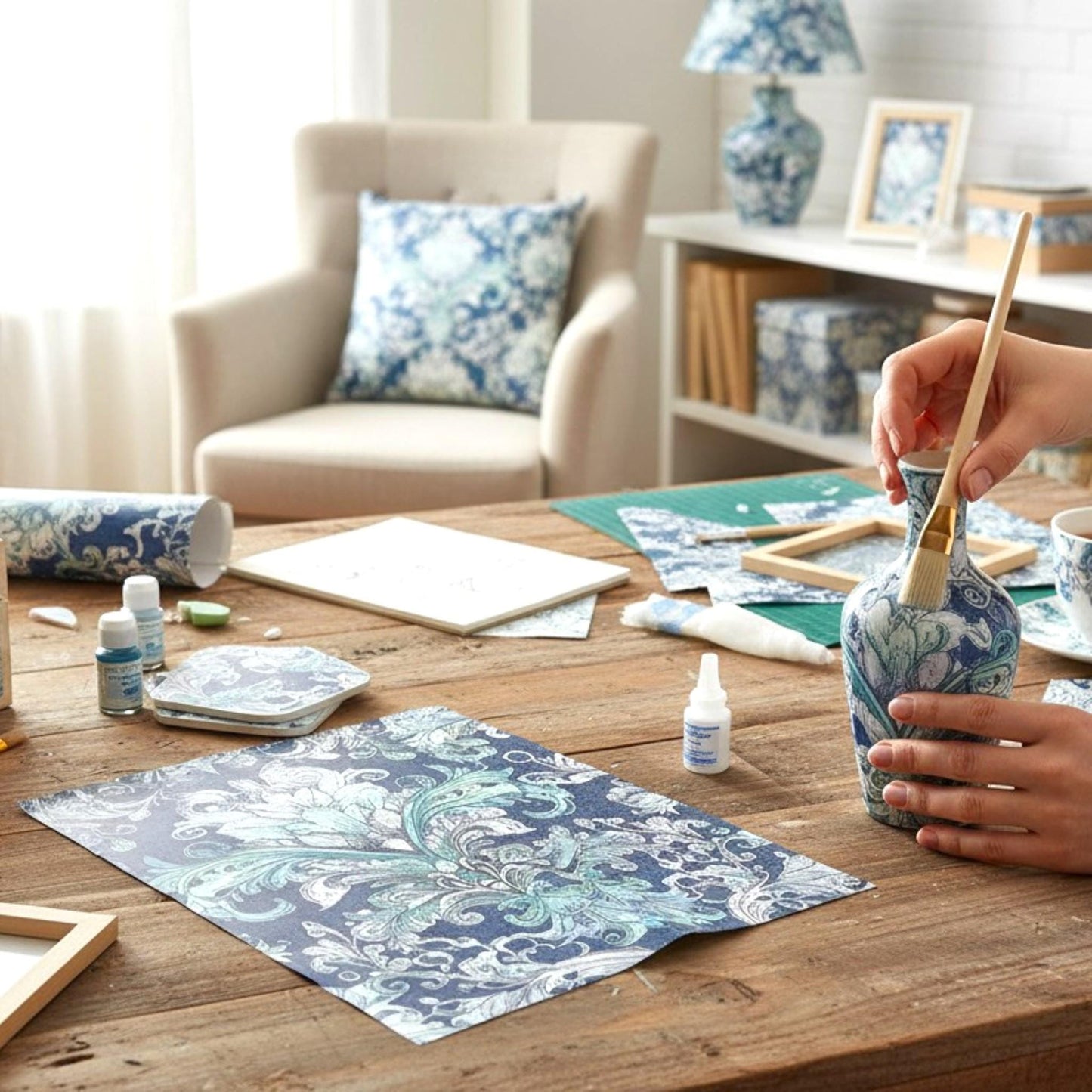 Transform your furniture and craft projects with our stunning Decoupage Paper for Furniture, featuring vibrant multi-color floral damask patterns in plum, teal, and purple hues. Designed specifically for DIY upcycling, furniture makeovers, scrapbooking, and home decor, this tissue paper adds a touch of elegance and artistic flair to any surface. The eye-catching damask designs are perfect for creating personalized, one-of-a-kind pieces that stand out.