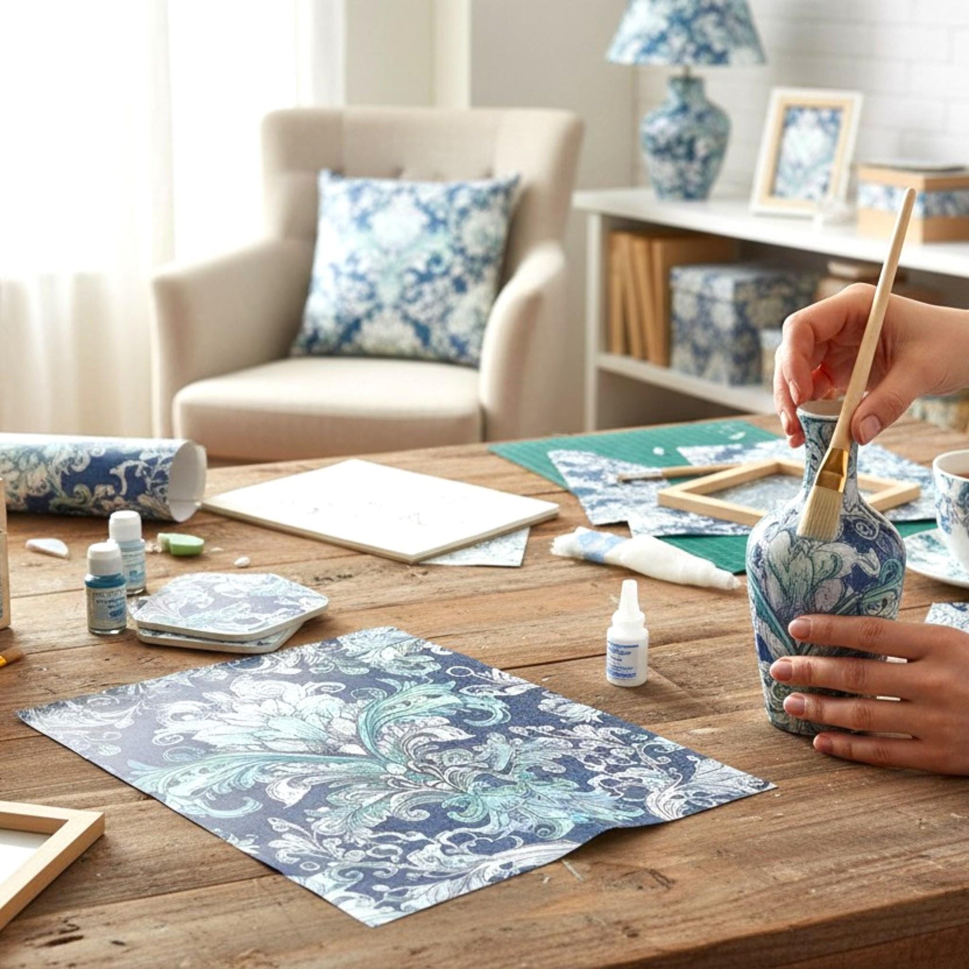 Transform your furniture and craft projects with our stunning Decoupage Paper for Furniture, featuring vibrant multi-color floral damask patterns in plum, teal, and purple hues. Designed specifically for DIY upcycling, furniture makeovers, scrapbooking, and home decor, this tissue paper adds a touch of elegance and artistic flair to any surface. The eye-catching damask designs are perfect for creating personalized, one-of-a-kind pieces that stand out.