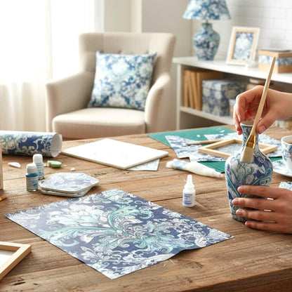 Transform your furniture and craft projects with our stunning Decoupage Paper for Furniture, featuring vibrant multi-color floral damask patterns in plum, teal, and purple hues. Designed specifically for DIY upcycling, furniture makeovers, scrapbooking, and home decor, this tissue paper adds a touch of elegance and artistic flair to any surface. The eye-catching damask designs are perfect for creating personalized, one-of-a-kind pieces that stand out.
