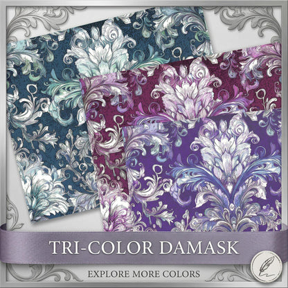 Transform your furniture and craft projects with our stunning Decoupage Paper for Furniture, featuring vibrant multi-color floral damask patterns in plum, teal, and purple hues. Designed specifically for DIY upcycling, furniture makeovers, scrapbooking, and home decor, this tissue paper adds a touch of elegance and artistic flair to any surface. The eye-catching damask designs are perfect for creating personalized, one-of-a-kind pieces that stand out.