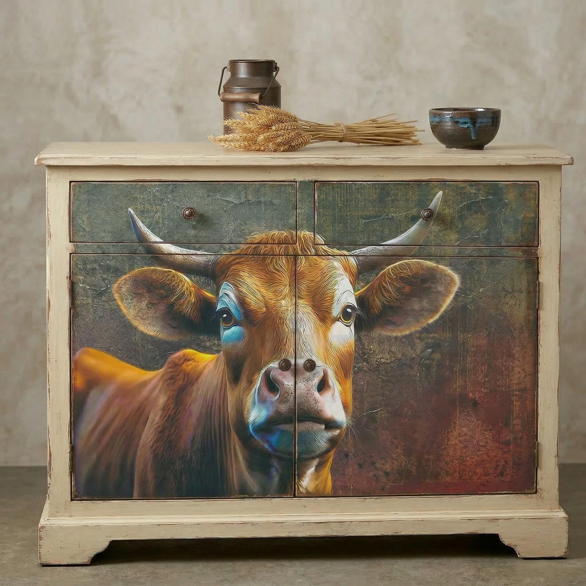Decoupage paper. Transform your furniture and craft projects with our Highland Cow  Decoupage Paper, designed to bring authentic countryside charm to your space. This rustic tissue paper is perfect for upcycling tired furniture, adding a unique touch to wall decor, or enhancing your rustic DIY crafts. What sets this decoupage paper apart is its detailed highland cow design, crafted to evoke the freedom and spirit of farm life, making your creations truly stand out with genuine character.