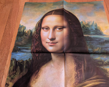 Transform your furniture and art projects with this stunning, large decoupage paper featuring a color-enhanced reproduction of Leonardo da Vinci's iconic Mona Lisa. Crafted from high-quality tissue paper. This decoupage paper Mona Lisa print, provide ample material for creative DIY upcycling and home remodeling. The delicate yet durable tissue allows for seamless layering and easy application on wood, metal, glass, and more, making it perfect for both DIY enthusiasts and professional crafters.