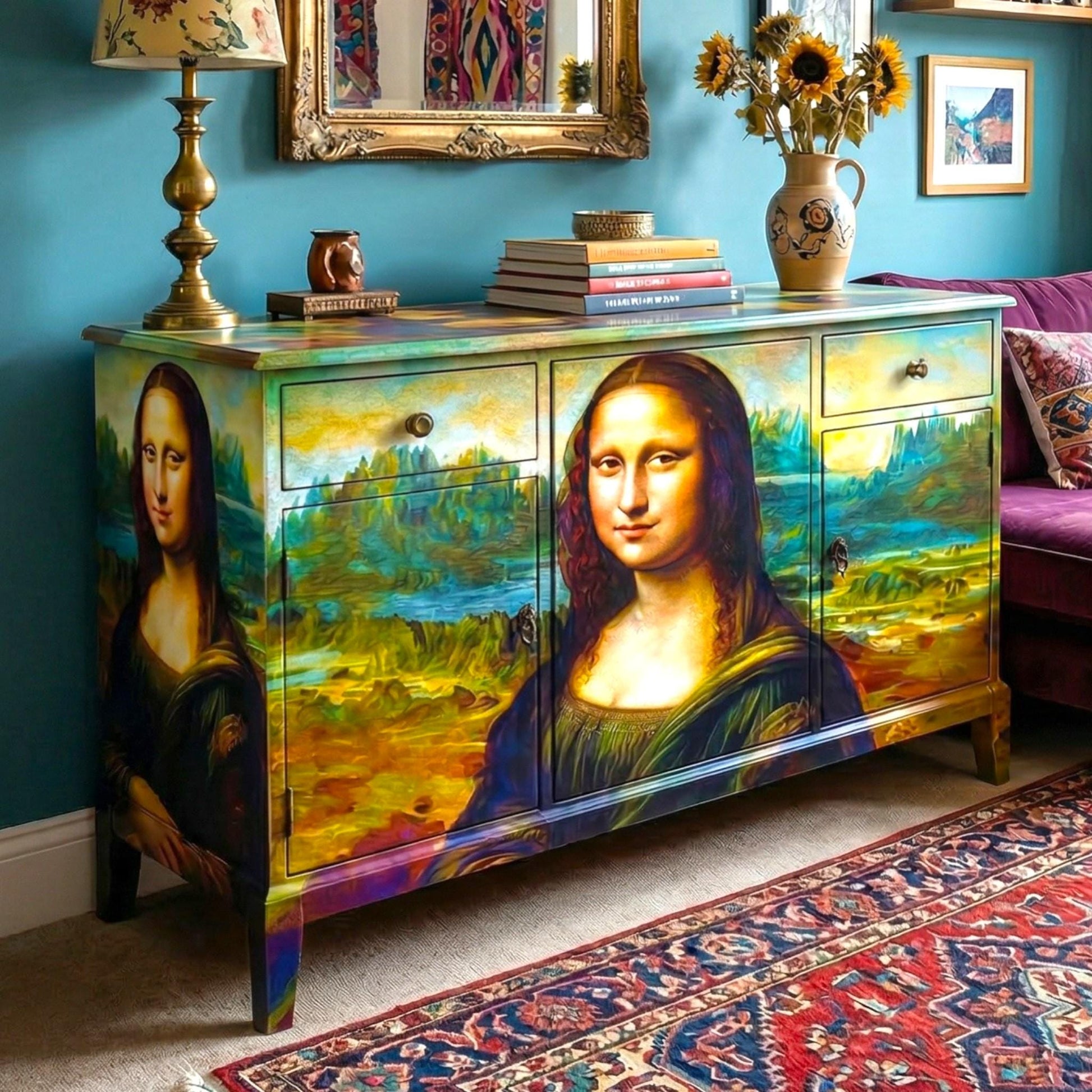 Transform your furniture and art projects with this stunning, large decoupage paper featuring a color-enhanced reproduction of Leonardo da Vinci's iconic Mona Lisa. Crafted from high-quality tissue paper. This decoupage paper Mona Lisa print, provide ample material for creative DIY upcycling and home remodeling. The delicate yet durable tissue allows for seamless layering and easy application on wood, metal, glass, and more, making it perfect for both DIY enthusiasts and professional crafters.
