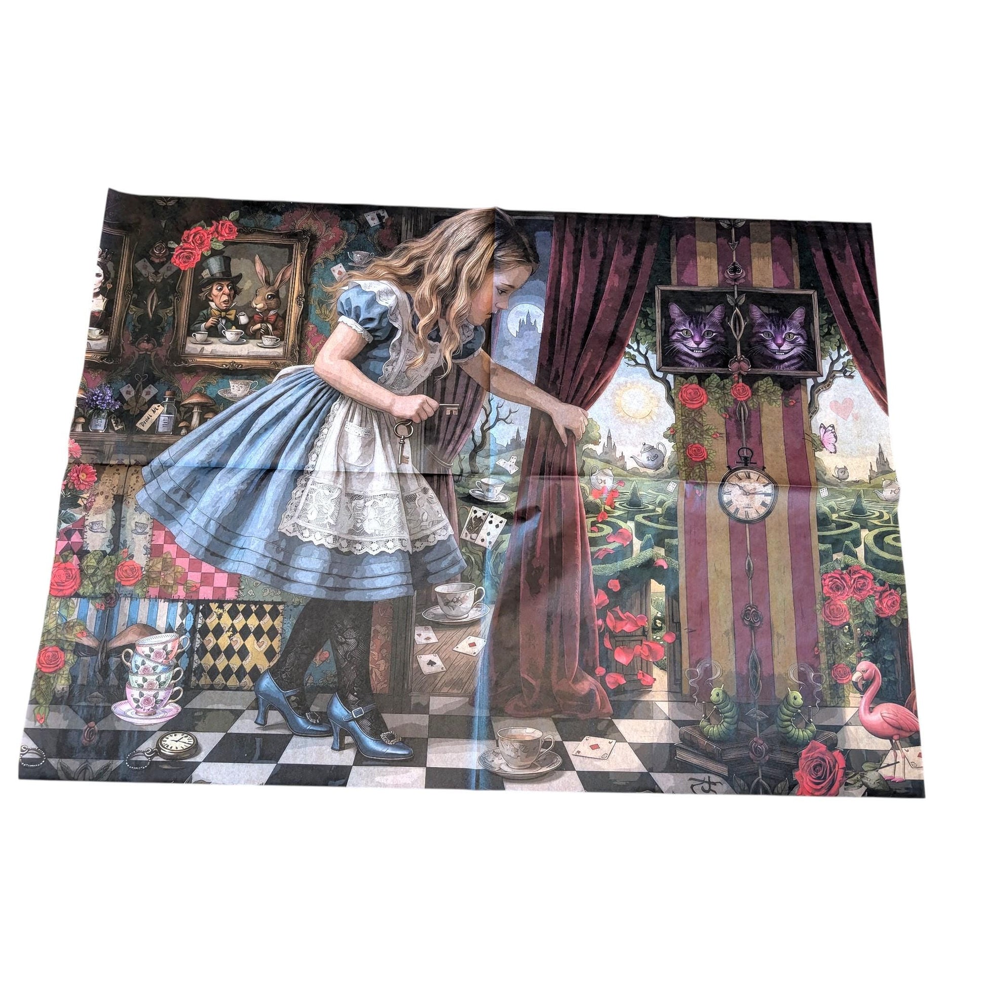 Discover the magic of storytelling with our Alice in Wonderland Decoupage Paper, a vibrant and whimsical addition to your DIY craft supplies. Perfect for adding a touch of fairy core charm to your projects, this high-quality tissue paper features detailed and colorful designs inspired by Lewis Carroll’s beloved characters and scenes. Whether you're creating whimsical home decor, themed party decorations, or unique craft pieces, this decoupage paper brings a splash of fantasy and imagination