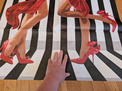 Add a touch of whimsical sophistication to your furniture and crafts with our Funky Decoupage Paper featuring the captivating "Woman in Red Heels" design. Perfect for DIY furniture art, book scrapping, and upcycling, this eye-catching tissue paper combines modern style with playful charm, making every piece uniquely yours. Crafted with high-quality decoupage paper, this design showcases a stylish silhouette of a woman’s legs in striking red high heels, set against a bold striped background.