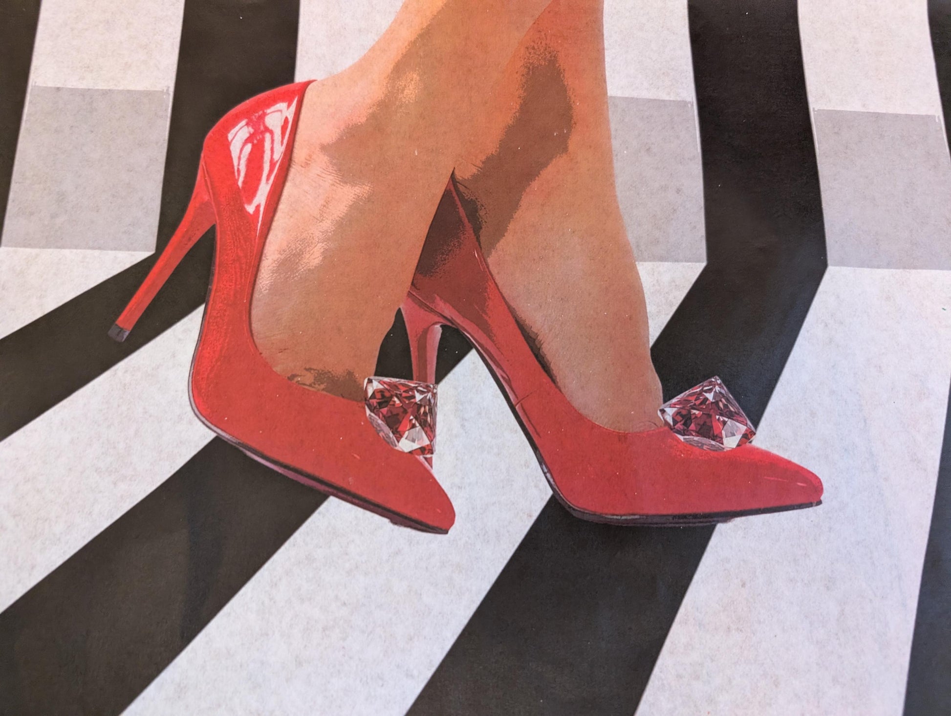 Add a touch of whimsical sophistication to your furniture and crafts with our Funky Decoupage Paper featuring the captivating "Woman in Red Heels" design. Perfect for DIY furniture art, book scrapping, and upcycling, this eye-catching tissue paper combines modern style with playful charm, making every piece uniquely yours. Crafted with high-quality decoupage paper, this design showcases a stylish silhouette of a woman’s legs in striking red high heels, set against a bold striped background.