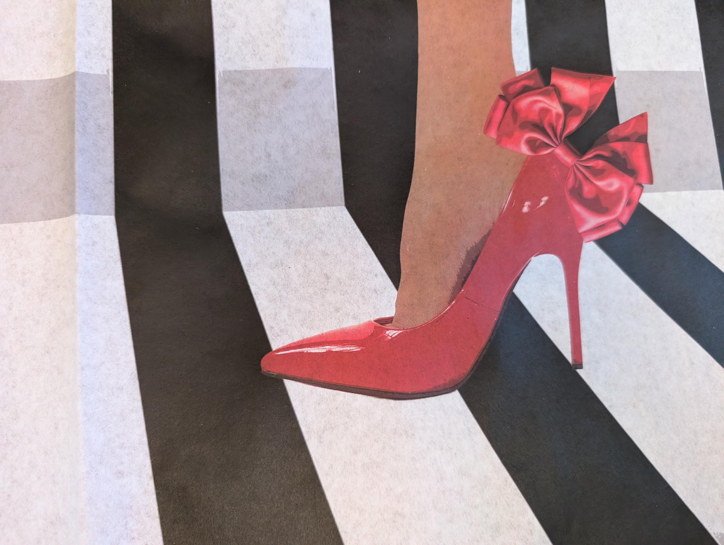 Add a touch of whimsical sophistication to your furniture and crafts with our Funky Decoupage Paper featuring the captivating "Woman in Red Heels" design. Perfect for DIY furniture art, book scrapping, and upcycling, this eye-catching tissue paper combines modern style with playful charm, making every piece uniquely yours. Crafted with high-quality decoupage paper, this design showcases a stylish silhouette of a woman’s legs in striking red high heels, set against a bold striped background.