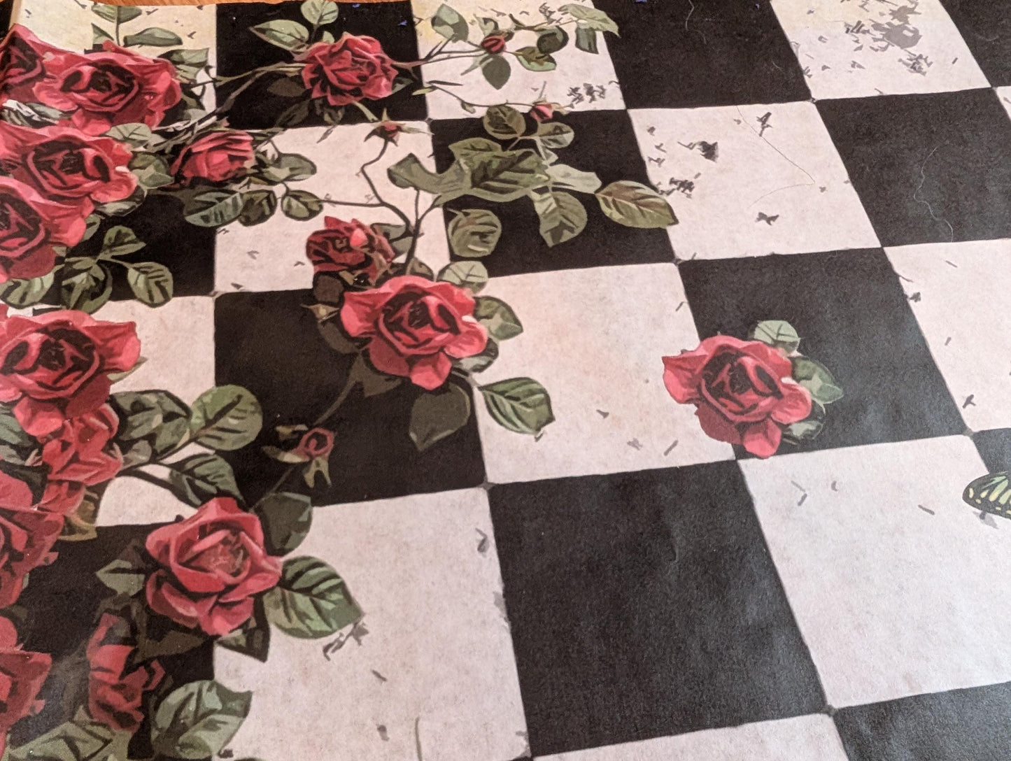 Large Decoupage Paper: Checkerboard Pattern Black and White Upcycling Tissue. Featuring a  checkerboard pattern in  black and white. Perfect for crafters, decorators, and upcycling enthusiasts, this high-quality tissue paper allows you to effortlessly elevate furniture, home decor, and craft pieces into personalized masterpieces. Whether you're redesigning vintage furniture, creating unique wall art, or embellishing glass and metal surfaces, this versatile decoupage paper is your go-to choice