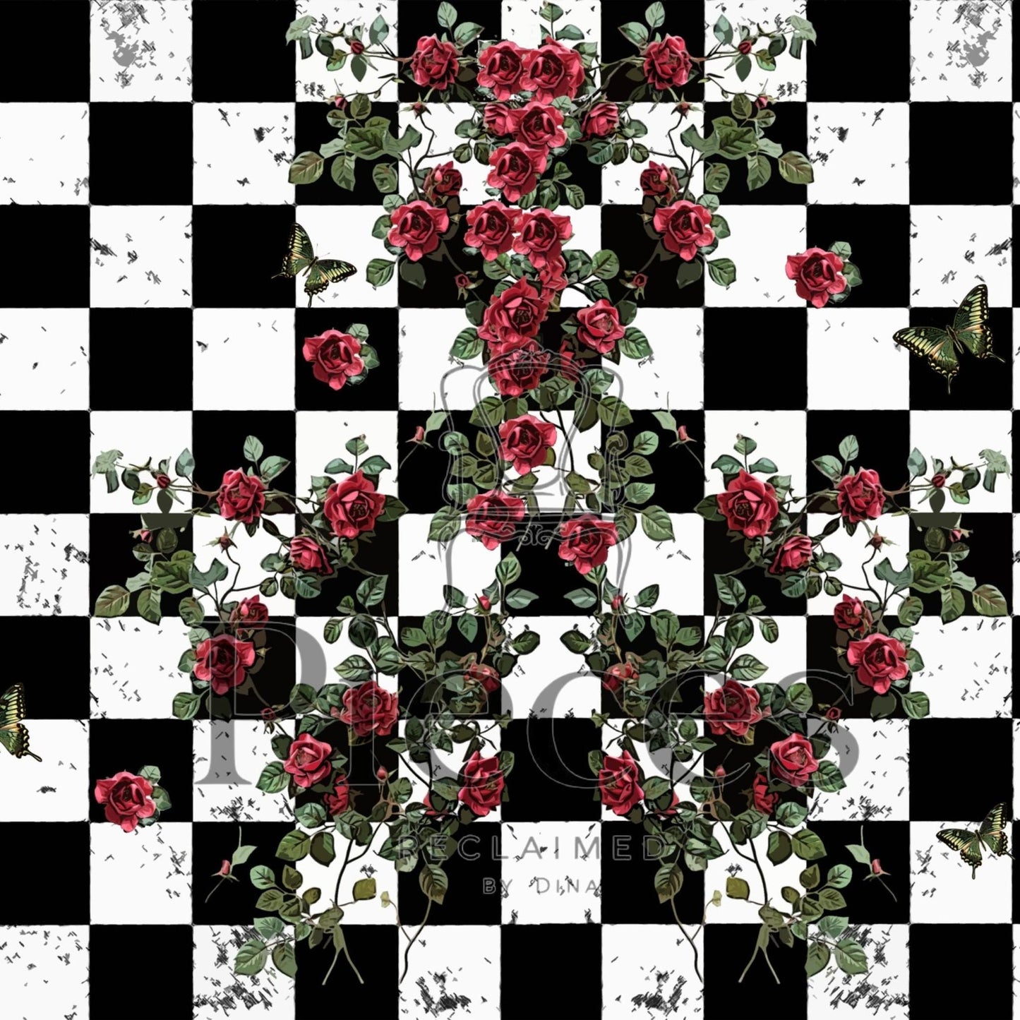 Large Decoupage Paper: Checkerboard Pattern Black and White Upcycling Tissue. Featuring a  checkerboard pattern in  black and white. Perfect for crafters, decorators, and upcycling enthusiasts, this high-quality tissue paper allows you to effortlessly elevate furniture, home decor, and craft pieces into personalized masterpieces. Whether you're redesigning vintage furniture, creating unique wall art, or embellishing glass and metal surfaces, this versatile decoupage paper is your go-to choice