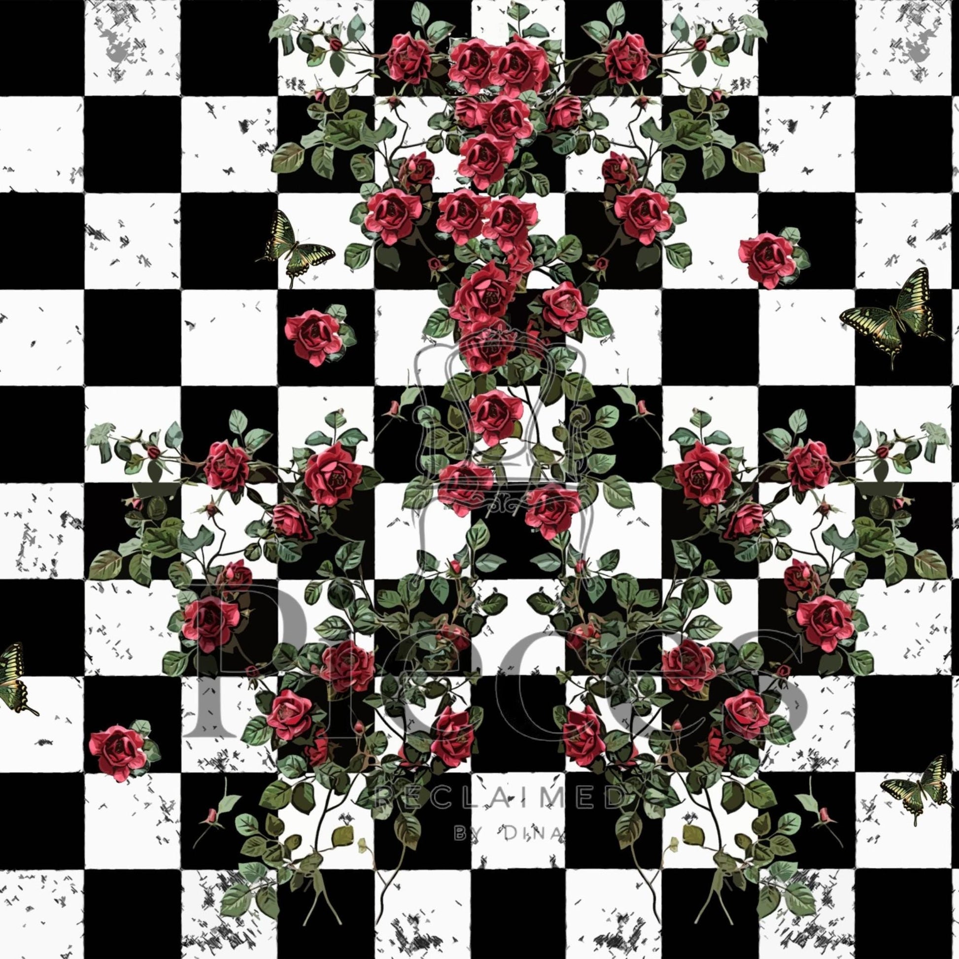 Large Decoupage Paper: Checkerboard Pattern Black and White Upcycling Tissue. Featuring a  checkerboard pattern in  black and white. Perfect for crafters, decorators, and upcycling enthusiasts, this high-quality tissue paper allows you to effortlessly elevate furniture, home decor, and craft pieces into personalized masterpieces. Whether you're redesigning vintage furniture, creating unique wall art, or embellishing glass and metal surfaces, this versatile decoupage paper is your go-to choice