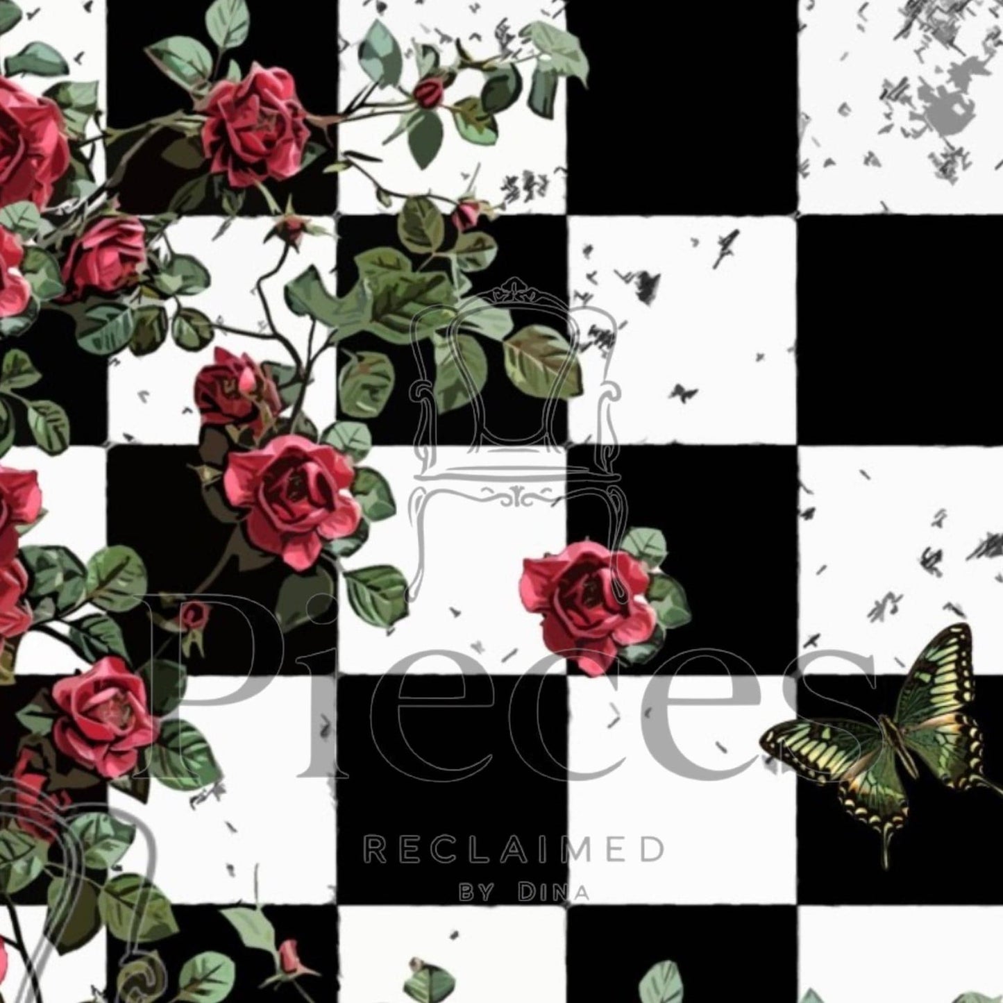 Large Decoupage Paper: Checkerboard Pattern Black and White Upcycling Tissue. Featuring a  checkerboard pattern in  black and white. Perfect for crafters, decorators, and upcycling enthusiasts, this high-quality tissue paper allows you to effortlessly elevate furniture, home decor, and craft pieces into personalized masterpieces. Whether you're redesigning vintage furniture, creating unique wall art, or embellishing glass and metal surfaces, this versatile decoupage paper is your go-to choice