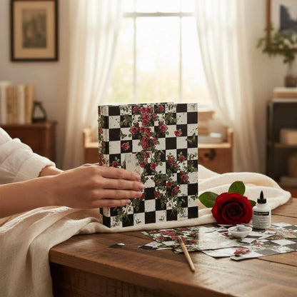 Large Decoupage Paper: Checkerboard Pattern Black and White Upcycling Tissue. Featuring a  checkerboard pattern in  black and white. Perfect for crafters, decorators, and upcycling enthusiasts, this high-quality tissue paper allows you to effortlessly elevate furniture, home decor, and craft pieces into personalized masterpieces. Whether you're redesigning vintage furniture, creating unique wall art, or embellishing glass and metal surfaces, this versatile decoupage paper is your go-to choice