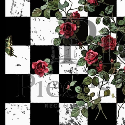 Large Decoupage Paper: Checkerboard Pattern Black and White Upcycling Tissue. Featuring a  checkerboard pattern in  black and white. Perfect for crafters, decorators, and upcycling enthusiasts, this high-quality tissue paper allows you to effortlessly elevate furniture, home decor, and craft pieces into personalized masterpieces. Whether you're redesigning vintage furniture, creating unique wall art, or embellishing glass and metal surfaces, this versatile decoupage paper is your go-to choice