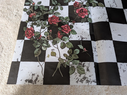 Large Decoupage Paper: Red Roses Left side, Checkerboard Pattern Black and White Upcycling Tissue