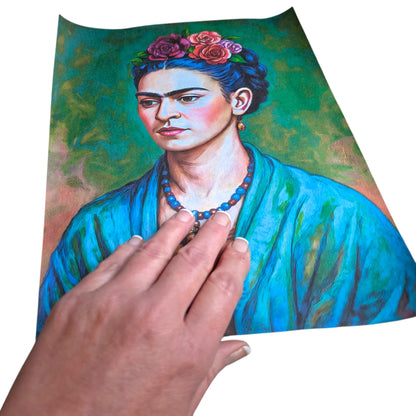 Frida Kahlo Decoupage Paper | Mexican Folk Art Tissue Paper for Crafts, Home Decor, and  Wall Art. Bring vibrant Mexican folk art into your creative projects with this stunning Frida Kahlo Decoupage Paper. Designed as a high-quality tissue paper, this 8.5 by 11-inch sheet features a captivating depiction of the iconic artist, perfect for adding a touch of retro elegance and modern flair to your home decor, crafts, and DIY masterpieces. Mexican folk wall art. Frida print. Frida Kahlo wall art