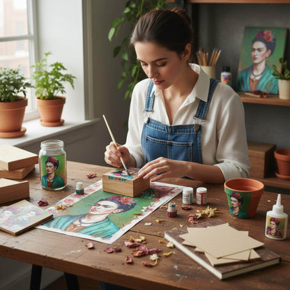 Frida Kahlo Decoupage Paper | Mexican Folk Art Tissue Paper for Crafts, Home Decor, and  Wall Art. Bring vibrant Mexican folk art into your creative projects with this stunning Frida Kahlo Decoupage Paper. Designed as a high-quality tissue paper, this 8.5 by 11-inch sheet features a captivating depiction of the iconic artist, perfect for adding a touch of retro elegance and modern flair to your home decor, crafts, and DIY masterpieces. Mexican folk wall art. Frida print. Frida Kahlo wall art