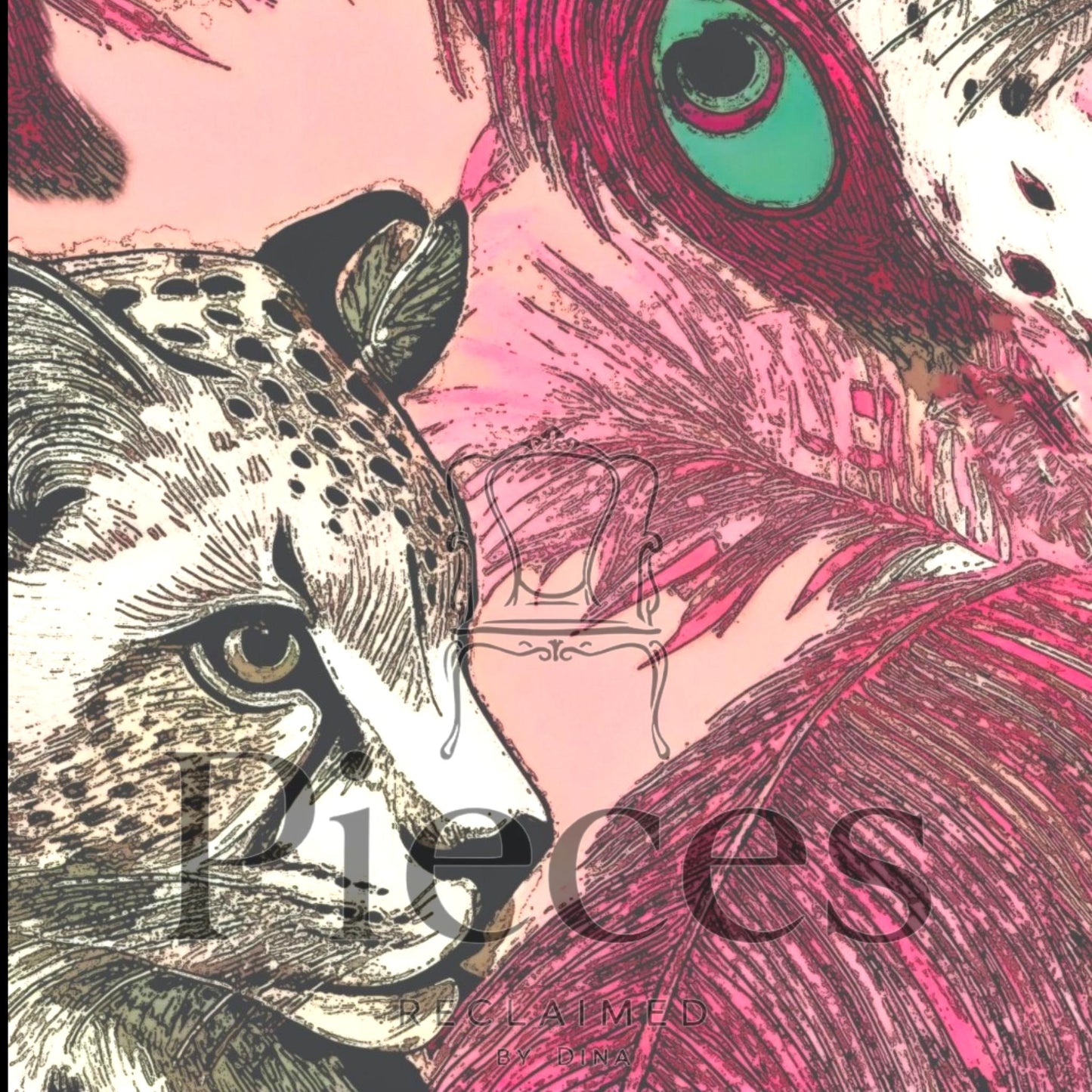Fairy Core Decoupage Paper Pink Tiger Design. Upcycle furniture & Home Decor Supplies