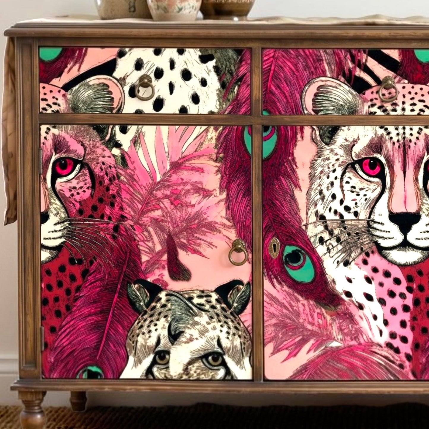 Fairy Core Decoupage Paper Pink Tiger Design. Upcycle furniture & Home Decor Supplies