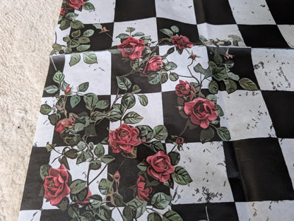 Large Decoupage Paper: Red Roses Left side, Checkerboard Pattern Black and White Upcycling Tissue