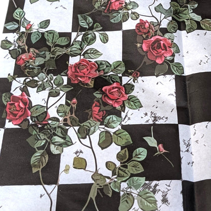 Large Decoupage Paper: Red Roses Left side, Checkerboard Pattern Black and White Upcycling Tissue