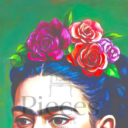 Frida Kahlo Decoupage Paper | Mexican Folk Art Tissue Paper for Crafts, Home Decor, and  Wall Art. Bring vibrant Mexican folk art into your creative projects with this stunning Frida Kahlo Decoupage Paper. Designed as a high-quality tissue paper, this 8.5 by 11-inch sheet features a captivating depiction of the iconic artist, perfect for adding a touch of retro elegance and modern flair to your home decor, crafts, and DIY masterpieces. Mexican folk wall art. Frida print. Frida Kahlo wall art