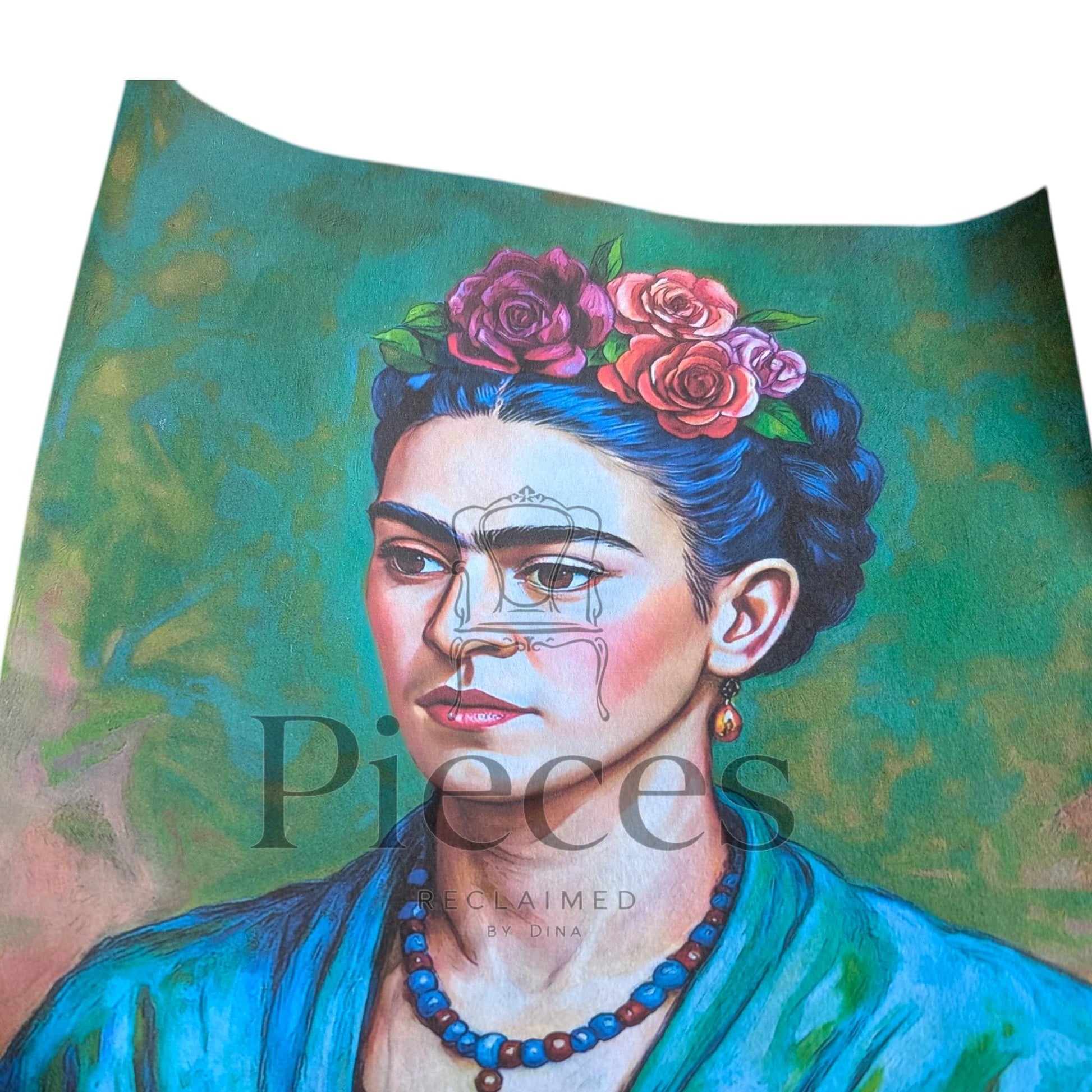 Frida Kahlo Decoupage Paper | Mexican Folk Art Tissue Paper for Crafts, Home Decor, and  Wall Art. Bring vibrant Mexican folk art into your creative projects with this stunning Frida Kahlo Decoupage Paper. Designed as a high-quality tissue paper, this 8.5 by 11-inch sheet features a captivating depiction of the iconic artist, perfect for adding a touch of retro elegance and modern flair to your home decor, crafts, and DIY masterpieces. Mexican folk wall art. Frida print. Frida Kahlo wall art