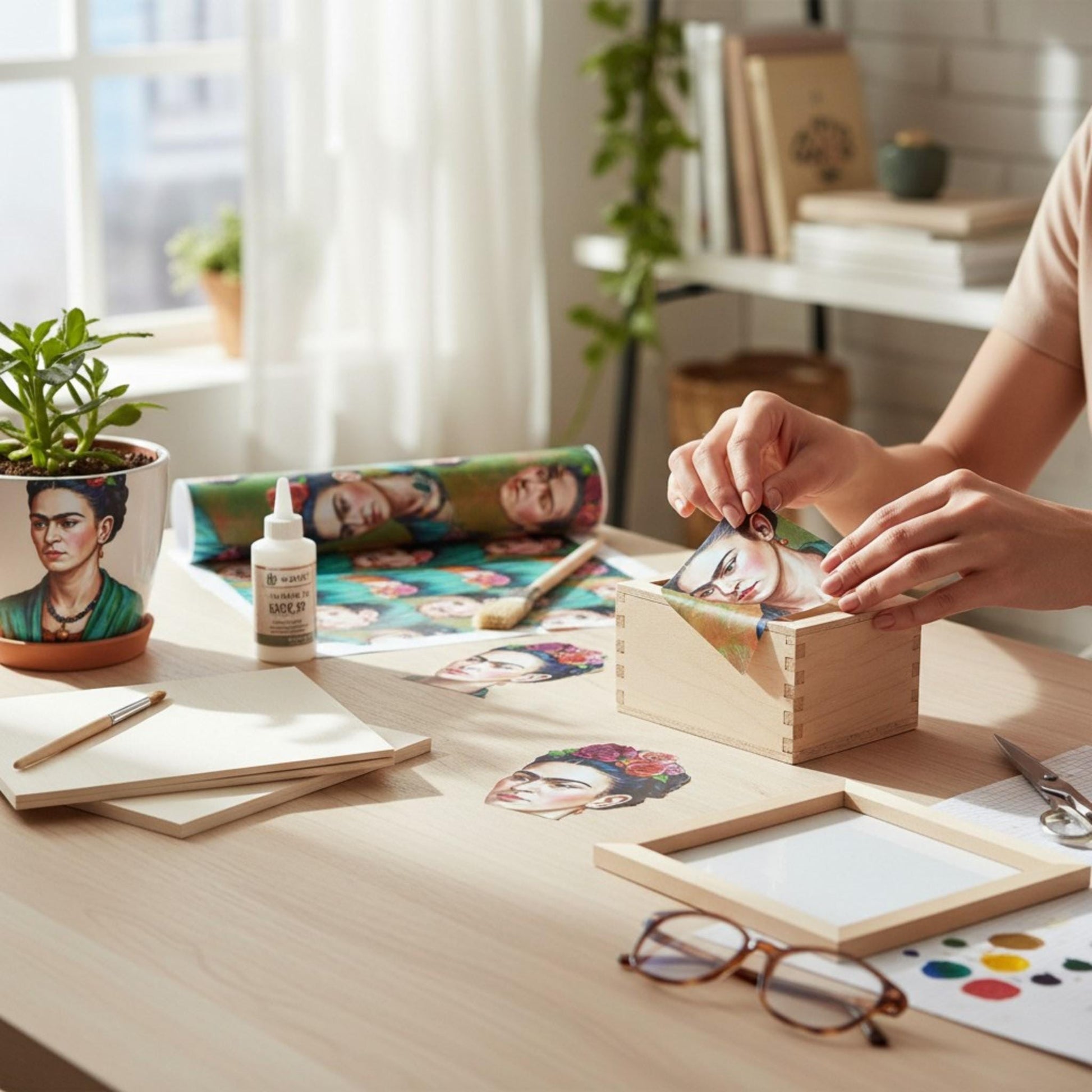 Frida Kahlo Decoupage Paper | Mexican Folk Art Tissue Paper for Crafts, Home Decor, and  Wall Art. Bring vibrant Mexican folk art into your creative projects with this stunning Frida Kahlo Decoupage Paper. Designed as a high-quality tissue paper, this 8.5 by 11-inch sheet features a captivating depiction of the iconic artist, perfect for adding a touch of retro elegance and modern flair to your home decor, crafts, and DIY masterpieces. Mexican folk wall art. Frida print. Frida Kahlo wall art
