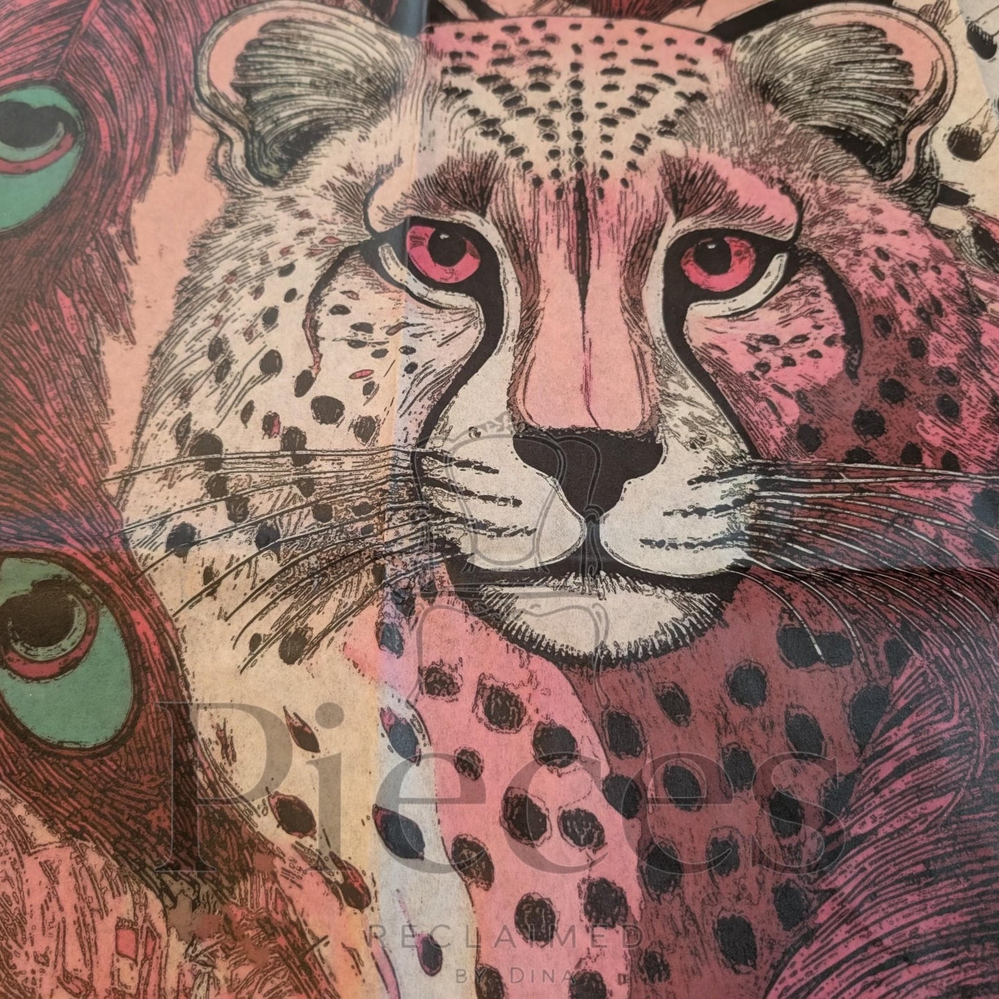 Fairy Core Decoupage Paper Pink Tiger Design. Upcycle furniture & Home Decor Supplies