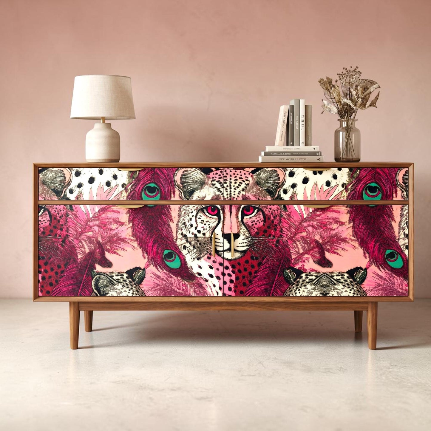 Fairy Core Decoupage Paper Pink Tiger Design. Upcycle furniture & Home Decor Supplies