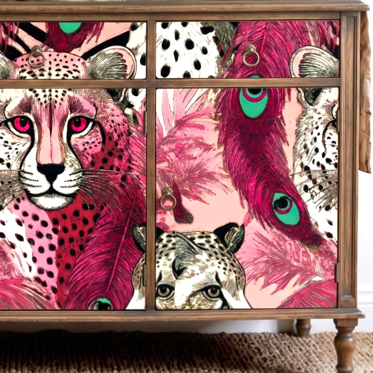 Fairy Core Decoupage Paper Pink Tiger Design. Upcycle furniture & Home Decor Supplies