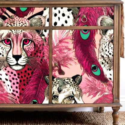 Fairy Core Decoupage Paper Pink Tiger Design. Upcycle furniture & Home Decor Supplies