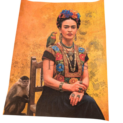 Frida Kahlo Decoupage Paper | Mexican Folk Art Tissue Paper for Crafts, Home Decor, and  Wall Art. Bring vibrant Mexican folk art into your creative projects with this stunning Frida Kahlo Decoupage Paper. Designed as a high-quality tissue paper, this 8.5 by 11-inch sheet features a captivating depiction of the iconic artist, perfect for adding a touch of retro elegance and modern flair to your home decor, crafts, and DIY masterpieces. Mexican folk wall art. Frida print. Frida Kahlo wall art