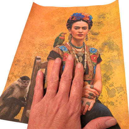 Frida Kahlo Decoupage Paper | Mexican Folk Art Tissue Paper for Crafts, Home Decor, and  Wall Art. Bring vibrant Mexican folk art into your creative projects with this stunning Frida Kahlo Decoupage Paper. Designed as a high-quality tissue paper, this 8.5 by 11-inch sheet features a captivating depiction of the iconic artist, perfect for adding a touch of retro elegance and modern flair to your home decor, crafts, and DIY masterpieces. Mexican folk wall art. Frida print. Frida Kahlo wall art