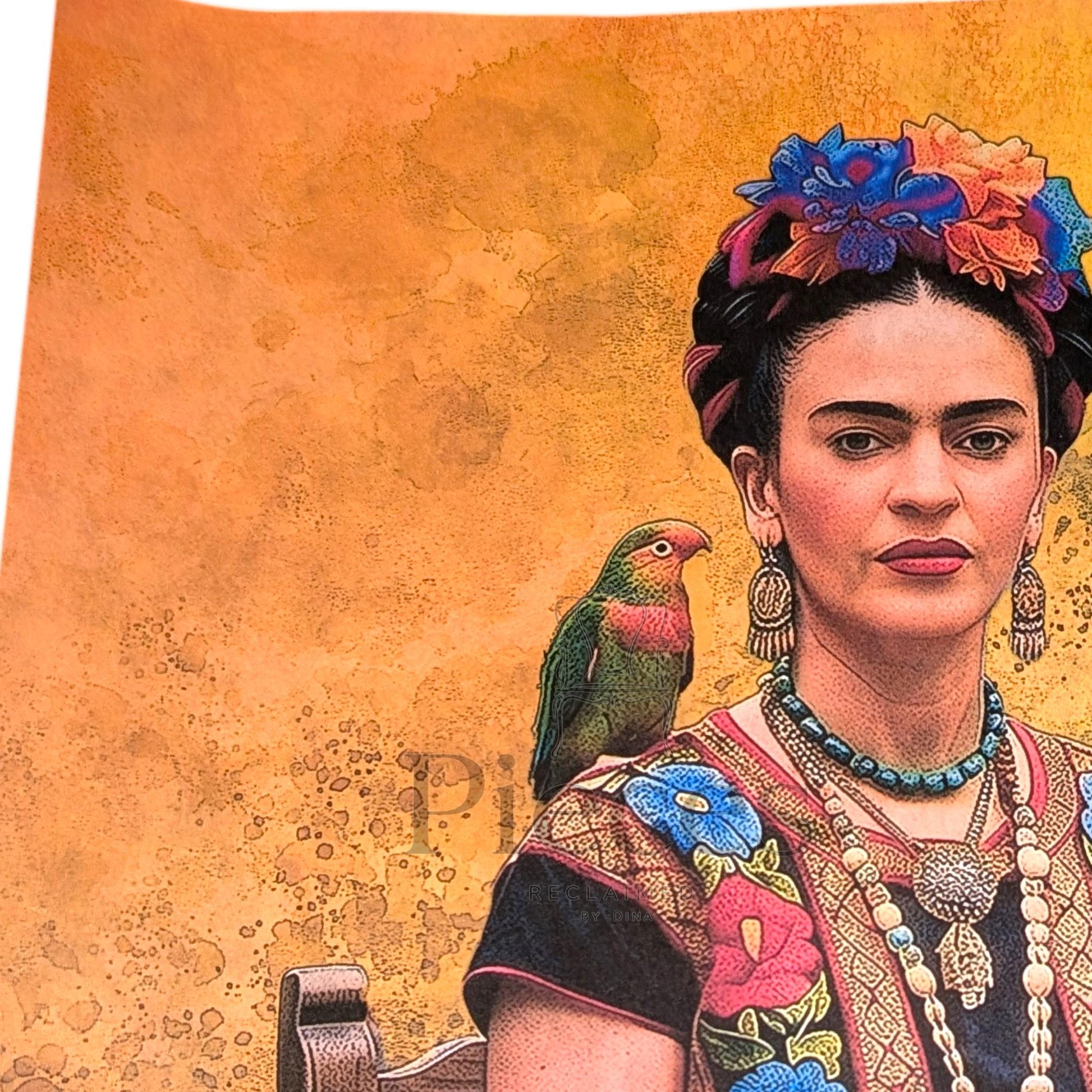 Frida Kahlo Decoupage Paper | Mexican Folk Art Tissue Paper for Crafts, Home Decor, and  Wall Art. Bring vibrant Mexican folk art into your creative projects with this stunning Frida Kahlo Decoupage Paper. Designed as a high-quality tissue paper, this 8.5 by 11-inch sheet features a captivating depiction of the iconic artist, perfect for adding a touch of retro elegance and modern flair to your home decor, crafts, and DIY masterpieces. Mexican folk wall art. Frida print. Frida Kahlo wall art