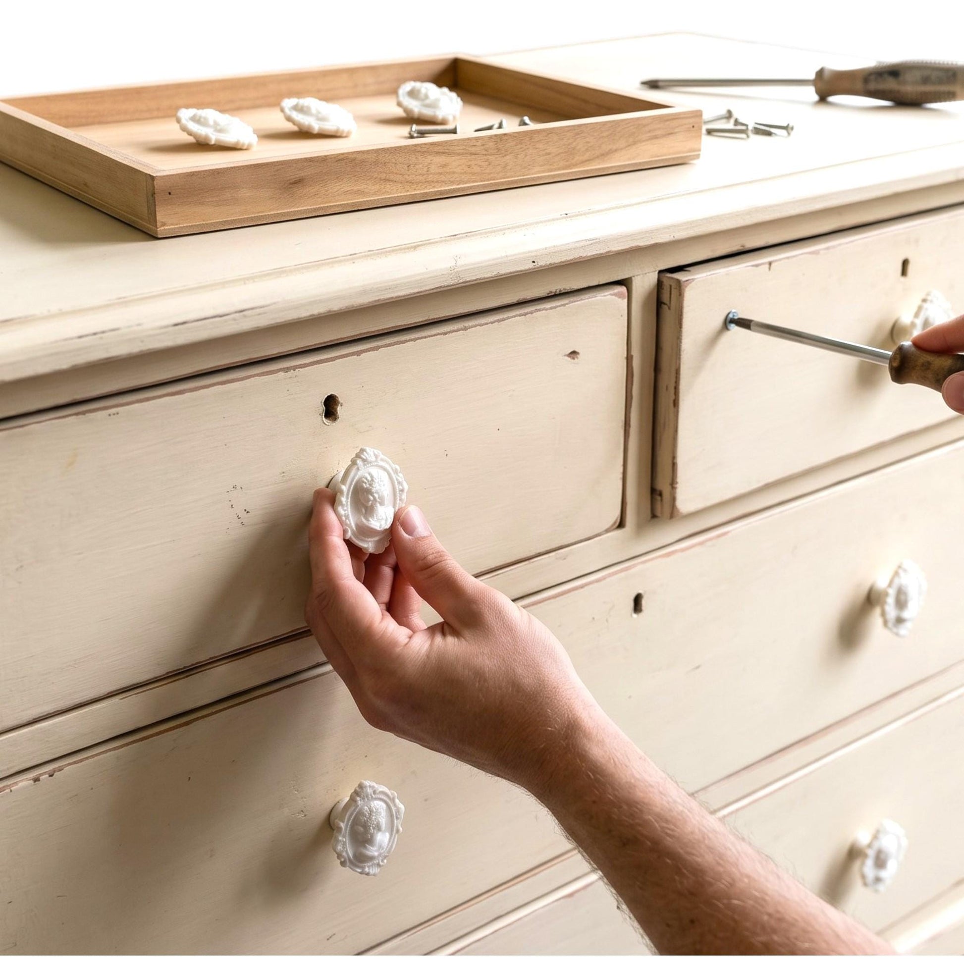 Add a touch of gothic elegance to your furniture with this stunning 3D-printed Cameo Cabinet Drawer Pull. Designed to elevate your cabinetry, this drawer knob combines vintage charm with modern craftsmanship, making it perfect for furniture hardware, wardrobe handles, kitchen hardware, and bathroom remodels. Crafted with attention to detail, this gothic-inspired drawer pull features intricate carved accents that evoke a sense of timeless sophistication.