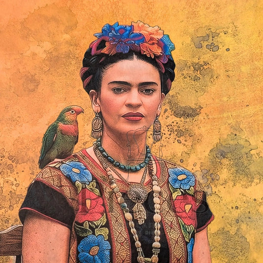 Frida Kahlo Decoupage Paper | Mexican Folk Art Tissue Paper for Crafts, Home Decor, and  Wall Art. Bring vibrant Mexican folk art into your creative projects with this stunning Frida Kahlo Decoupage Paper. Designed as a high-quality tissue paper, this 8.5 by 11-inch sheet features a captivating depiction of the iconic artist, perfect for adding a touch of retro elegance and modern flair to your home decor, crafts, and DIY masterpieces. Mexican folk wall art. Frida print. Frida Kahlo wall art