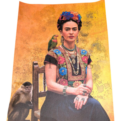Frida Kahlo Decoupage Paper | Mexican Folk Art Tissue Paper for Crafts, Home Decor, and  Wall Art. Bring vibrant Mexican folk art into your creative projects with this stunning Frida Kahlo Decoupage Paper. Designed as a high-quality tissue paper, this 8.5 by 11-inch sheet features a captivating depiction of the iconic artist, perfect for adding a touch of retro elegance and modern flair to your home decor, crafts, and DIY masterpieces. Mexican folk wall art. Frida print. Frida Kahlo wall art