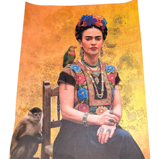 Frida Kahlo Decoupage Paper | Mexican Folk Art Tissue Paper for Crafts, Home Decor, and  Wall Art. Bring vibrant Mexican folk art into your creative projects with this stunning Frida Kahlo Decoupage Paper. Designed as a high-quality tissue paper, this 8.5 by 11-inch sheet features a captivating depiction of the iconic artist, perfect for adding a touch of retro elegance and modern flair to your home decor, crafts, and DIY masterpieces. Mexican folk wall art. Frida print. Frida Kahlo wall art